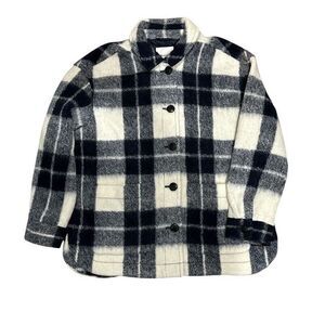 MADEWELL Walton Navy Blue & White Plaid Wool Shacket US L‎ MSRP $228 Oversized
